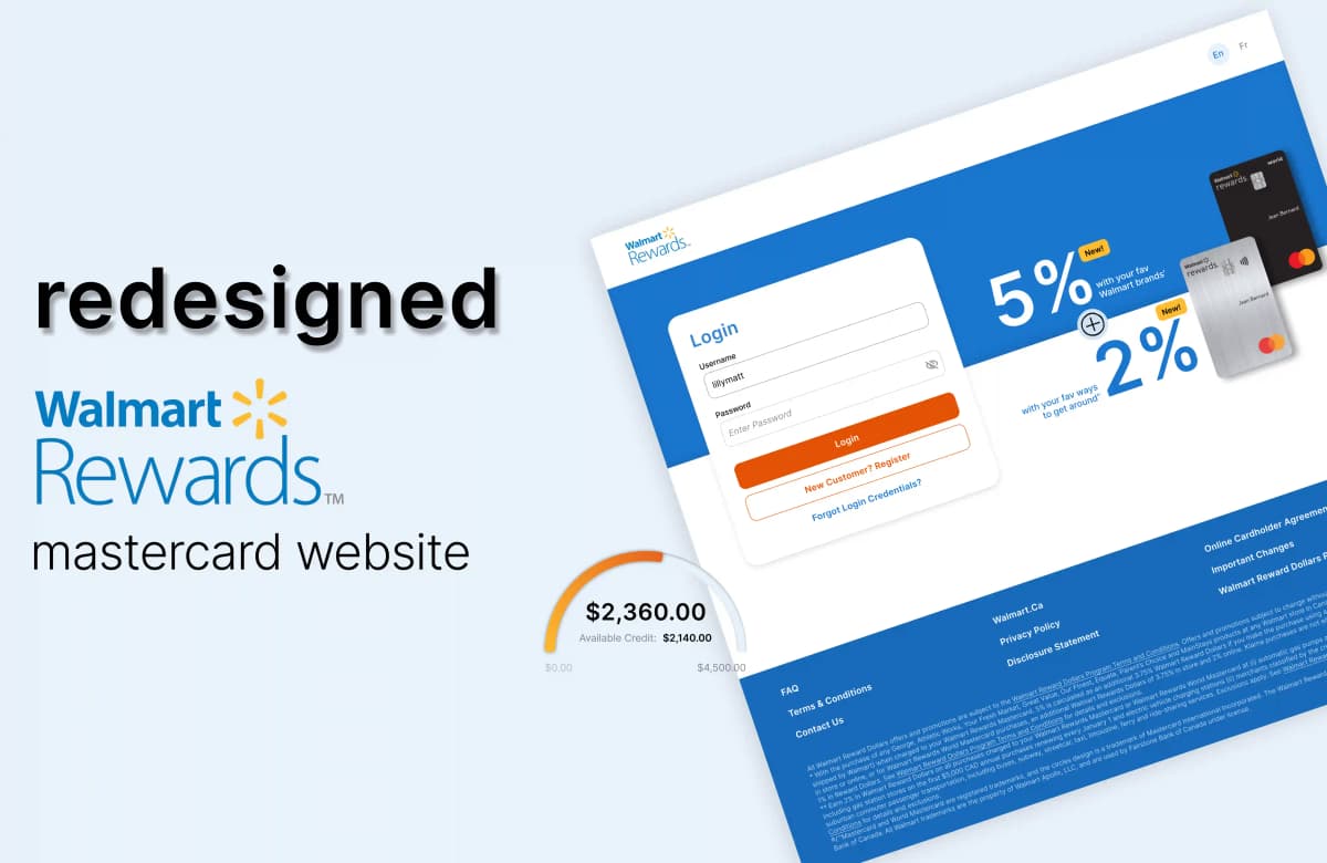 Walmart Rewards Mastercard website - redesigned